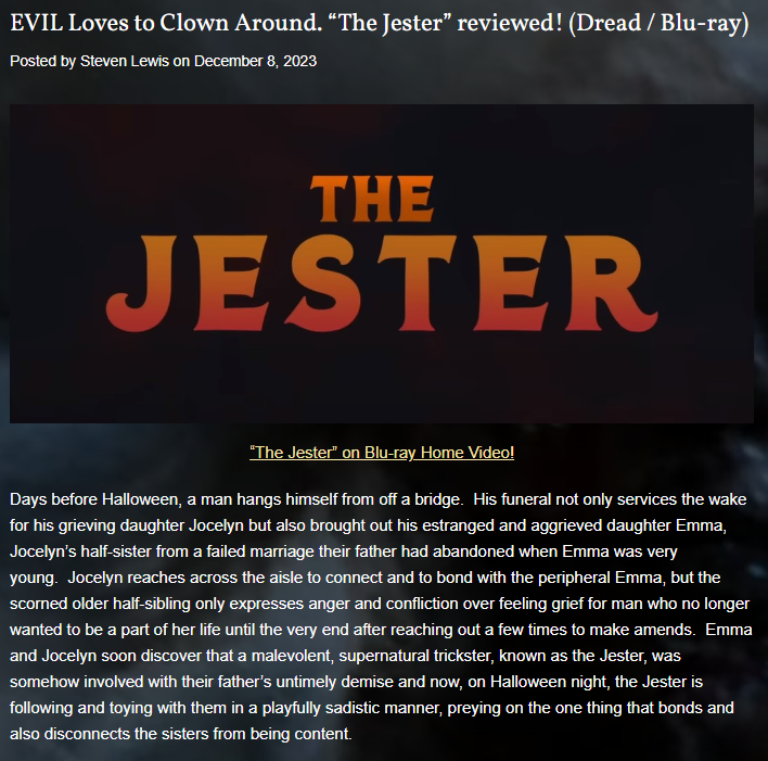 EVIL Loves to Clown Around. “The Jester” reviewed! (Dread / Blu-ray)